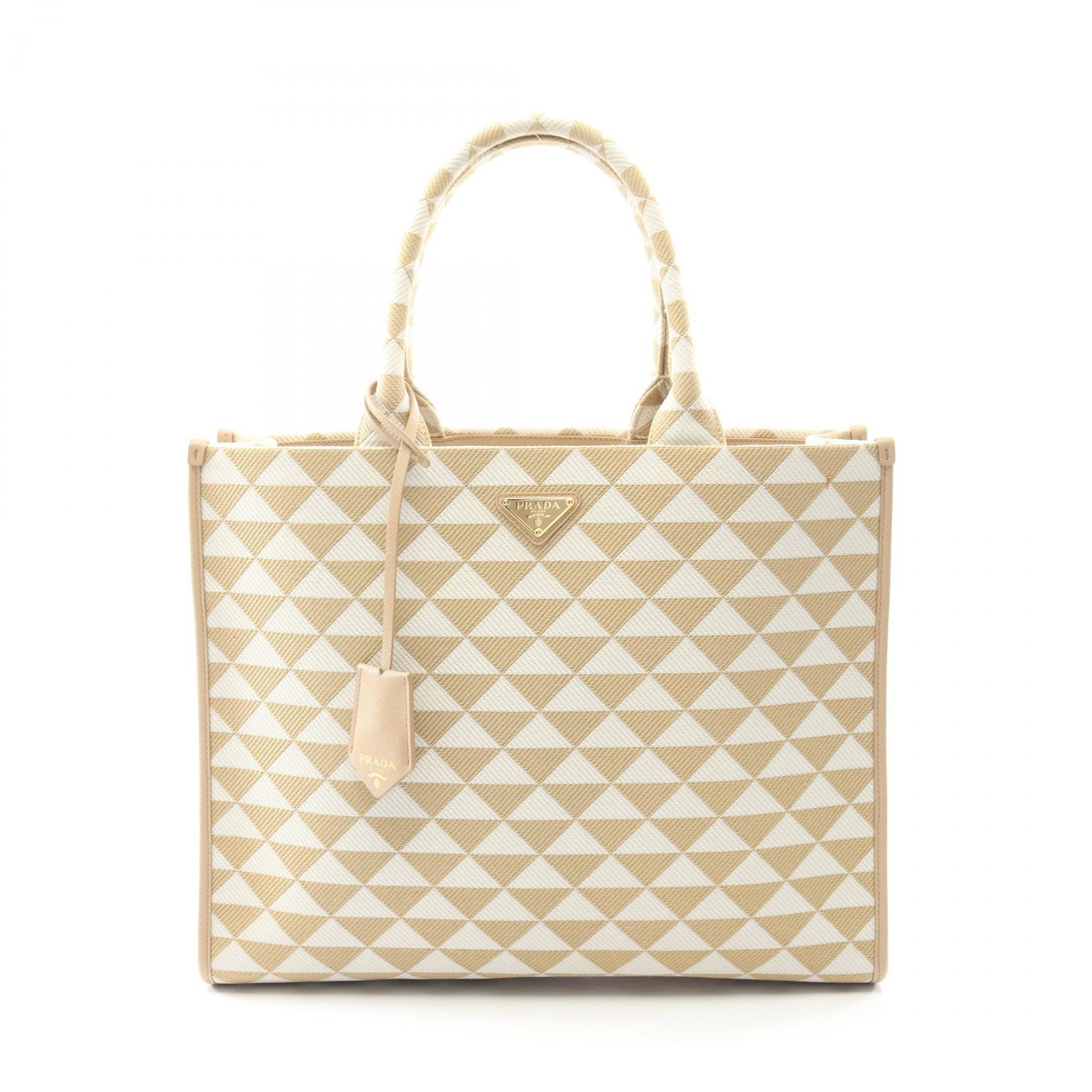 プラダ PRADA TRIANGOLO JACQUARD シンボル エンブロイダリー トートバッグ バッグ キャンバス レディース ベージュ系 / ホワイト系 1BA356 【中古】