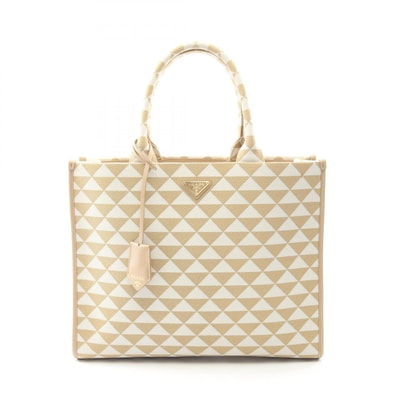 プラダ PRADA TRIANGOLO JACQUARD シンボル エンブロイダリー トートバッグ バッグ キャンバス レディース ベージュ系 / ホワイト系 1BA356 【中古】