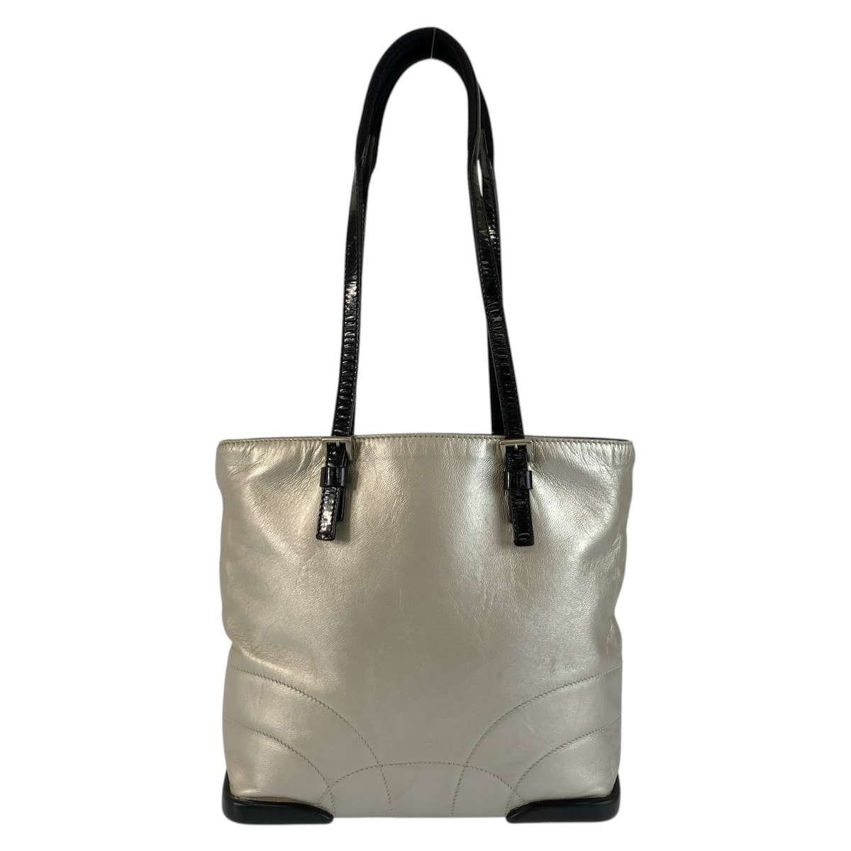 PRADA プラダ シルバー ブラック レザー トートバッグ ショルダーバッグ 604674 【中古】