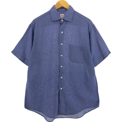 古着 ブルックスブラザーズ Brooks Brothers 346 ワイドカラー 半袖 リネンシャツ メンズM相当/eaa560894