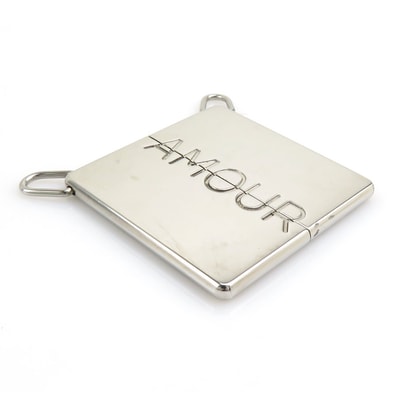 エルメス HERMES ネックレス AMOUR ペアペンダント メタル/レザー シルバー/ブラック ユニセックス【中古】 e61878a