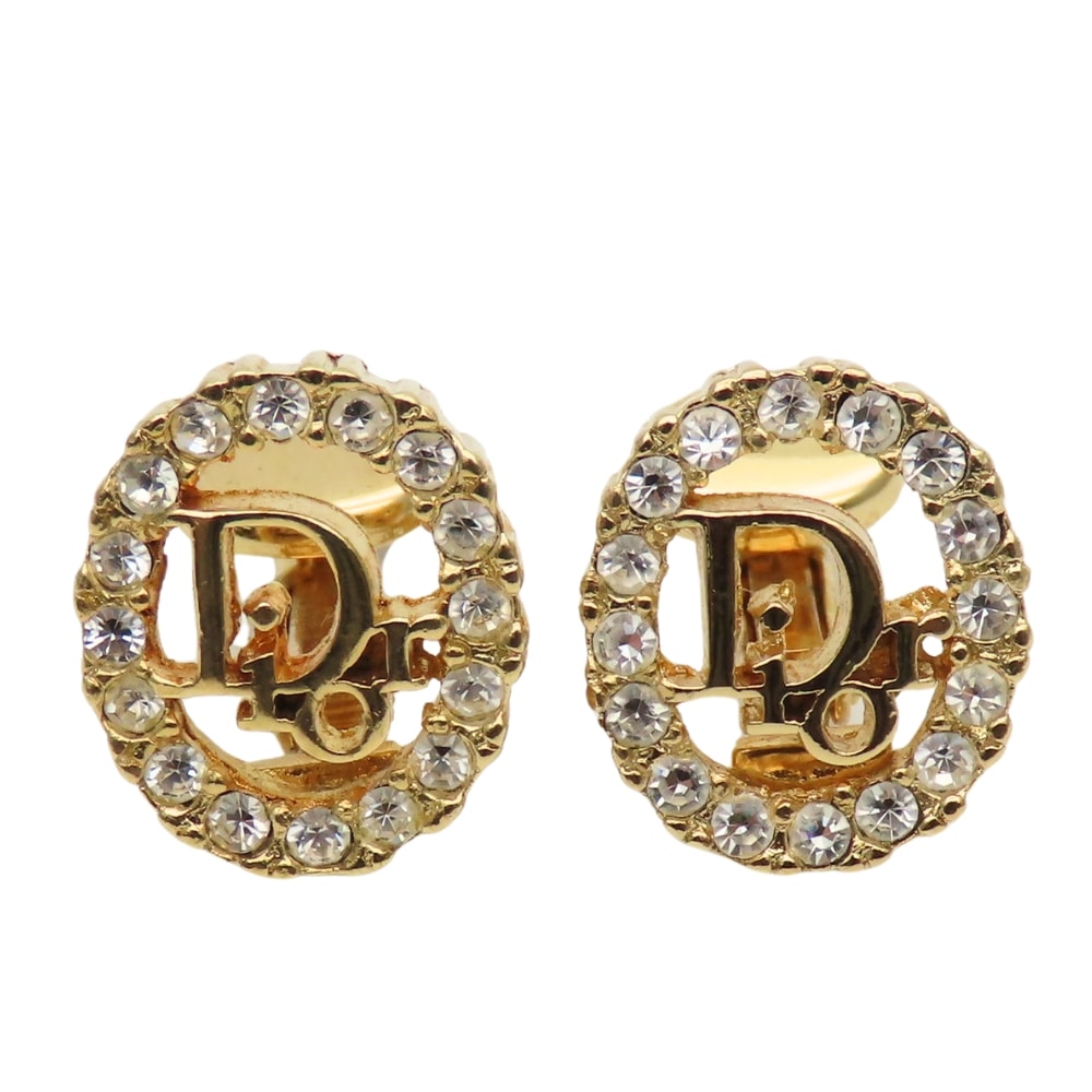 【中古】 クリスチャンディオール イヤリング CDロゴ メタル ラインストーン ゴールド メッキ GP アクセサリー レディース 女性 Christian Dior