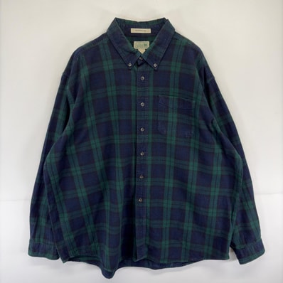 古着 エルエルビーン L.L.Bean 長袖シャツ 胸ポケット ネルシャツ 大きいサイズ 2XL グリーン系 チェック メンズ