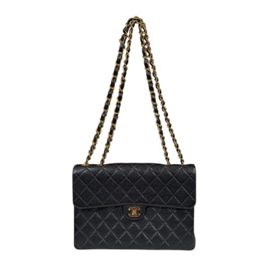 シャネル デカマトラッセ ショルダーバッグ キャビアスキン ブラック レディース CHANEL 中古