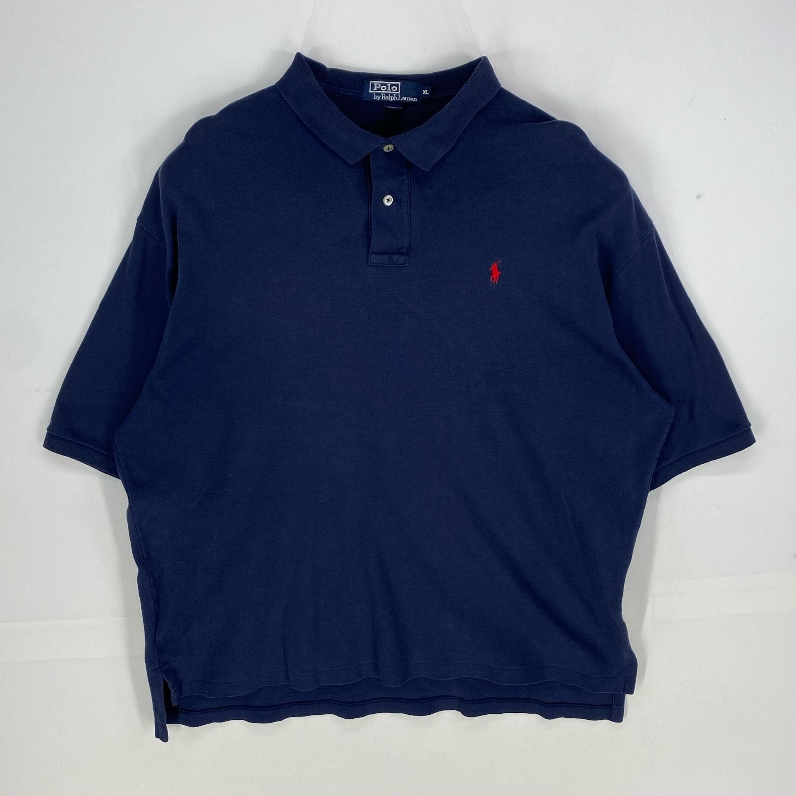 古着 ポロバイラルフローレン Polo by Ralph Lauren USA製 半袖シャツ ワンポイント 刺繍ロゴ ポロシャツ XL ネイビー系 メンズ