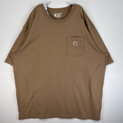 古着 カーハート Carhartt 半袖Tシャツ ワンポイント ロゴ 胸ポケ 大きいサイズ 肉厚 2XL ベージュ 無地 メンズ