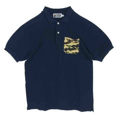 A BATHING APE アベイシングエイプ ポロシャツ 猿カモポケット 半袖 ポロシャツ グリーン系 L【中古】