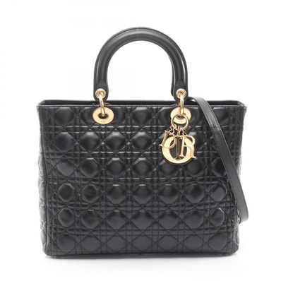 ディオール Dior レディディオール ラージ カナージュ ハンドバッグ バッグ レザー レディース ブラック系 【中古】