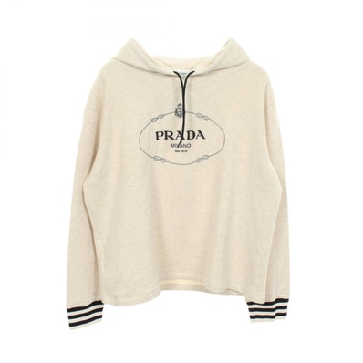 プラダ PRADA ロゴ刺繍 パーカー 衣料品 トップス コットン レディース アイボリー系 / ネイビー系 134677 【中古】