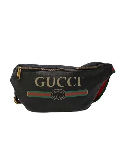 GUCCI Vintage Logo Print Leather Medium Belt Bag "Black"