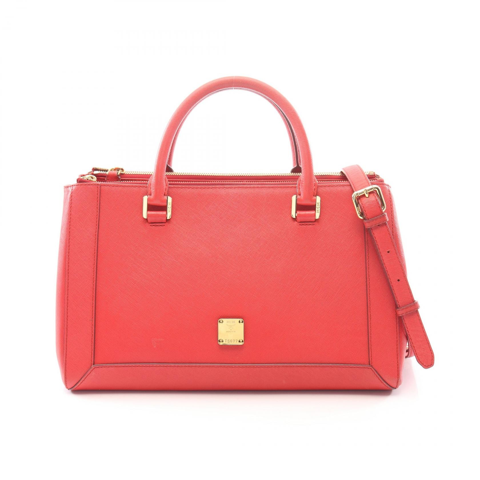エム・シー・エム MCM ロゴ 2WAY ハンドバッグ バッグ レザー レディース レッド系 【中古】