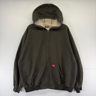 古着 ディッキーズ Dickies ジャケット フルジップ 裏地ボア 大きいサイズ ワンポイントロゴ ワッフル 3XL カーキ系 メンズ