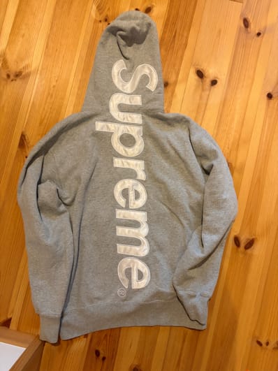 Supreme Satin Applique Hooded Sweatshirt (22FW) "Heather Grey"