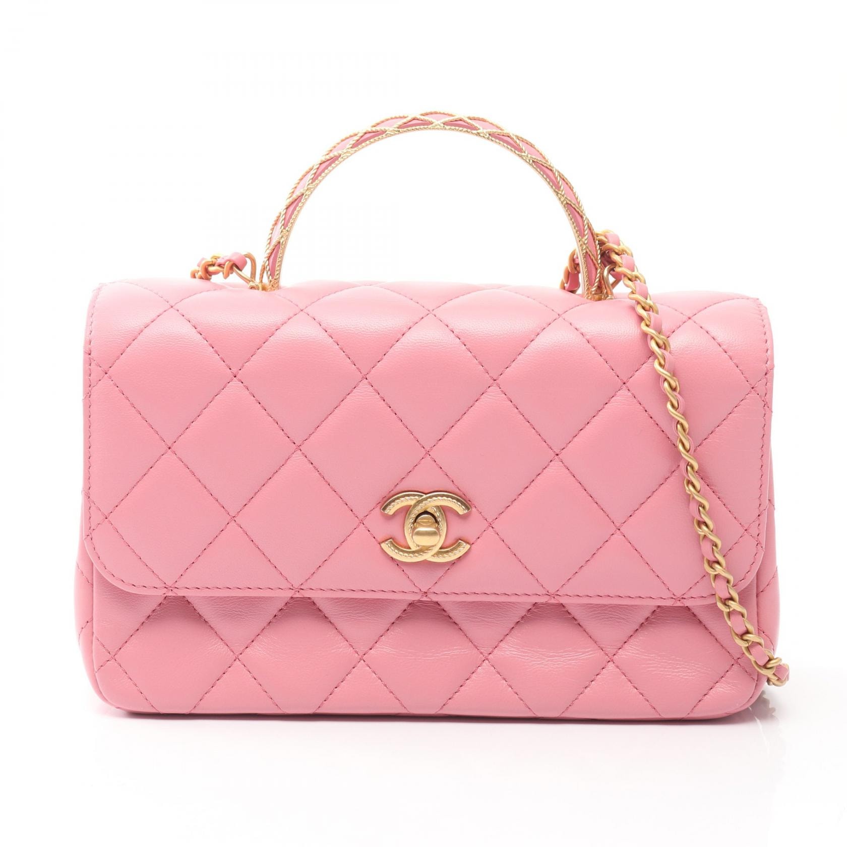 シャネル CHANEL マトラッセトップハンドル フラップ ショルダーバッグ バッグ ラムスキン(羊革) レディース ピンク系 AS4233 【中古】