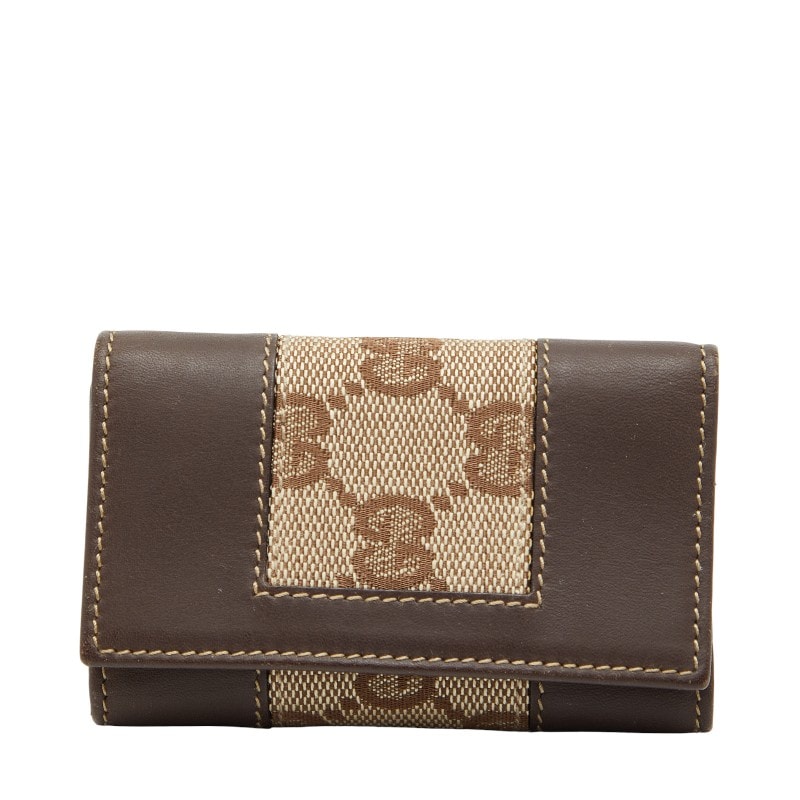 グッチ GGキャンバス 6連 キーケース 124550 ブラウン キャンバス レザー レディース GUCCI 中古