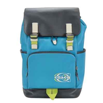 【中古】 コーチ リュック・デイパック トラック CJ659 カラーブロック レザー ブルー ブラック メンズ 男性 COACH
