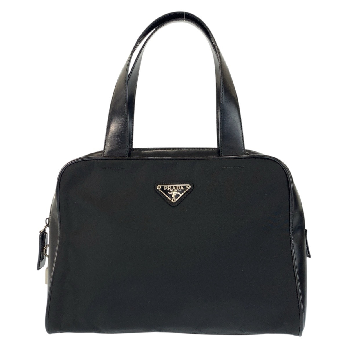 美品 PRADA プラダ テスート 三角ロゴプレート ブラック 黒 シルバー金具 ナイロン レザー/ ハンドバッグ 601492 【中古】