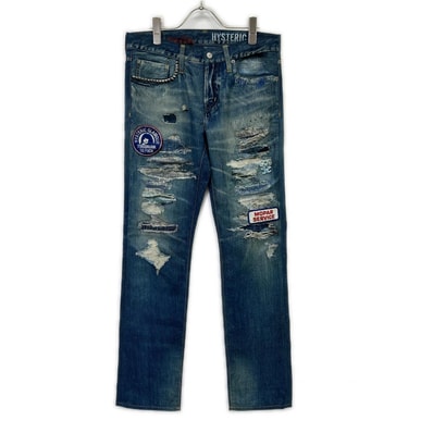 ヒステリックグラマー 02191AP06 ブルー ダメージ デニム転写パンツ S
