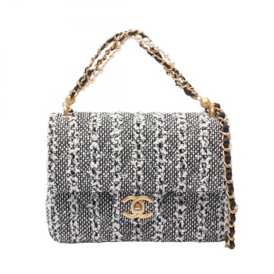シャネル CHANEL マトラッセ フェイクパール ショルダーバッグ バッグ ファブリック レザー レディース ホワイト系 / ブラック系 AS4384 【中古】