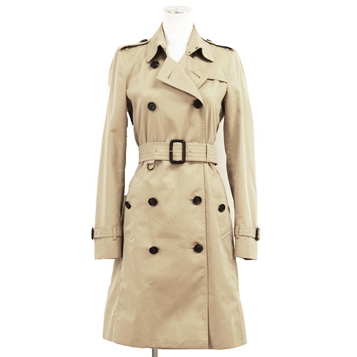 BURBERRY London バーバリー ロンドン トレンチコート ケンジントン サイズ UK4/IT36 レディース ロゴ ボタン ノバチェックライニング アウター ガーメント付属 ベージュ 英国製
