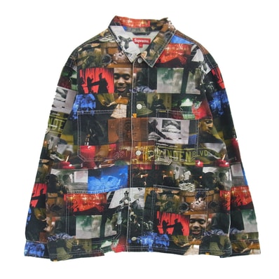 Supreme シュプリーム コート 21AW Nas DMX Collage Denim Chore Coat ナズ ムービーフォト 総柄 チョアコート カバーオールジャケット マルチカラー系 L【中古】
