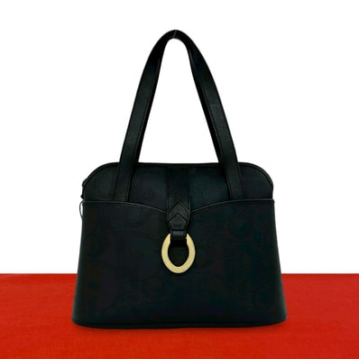 Christian Dior ディオール ロゴ 金具 レザー PVC ハンドバッグ ブラック
83742