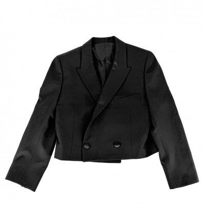 CELINE セリーヌ テーラードジャケット レクタングルスペンサージャケット ショート丈 アウター アパレル 服 36 ブラック 黒 ウール モヘヤ ポリエステル レディース 春 秋 美品【中古品】