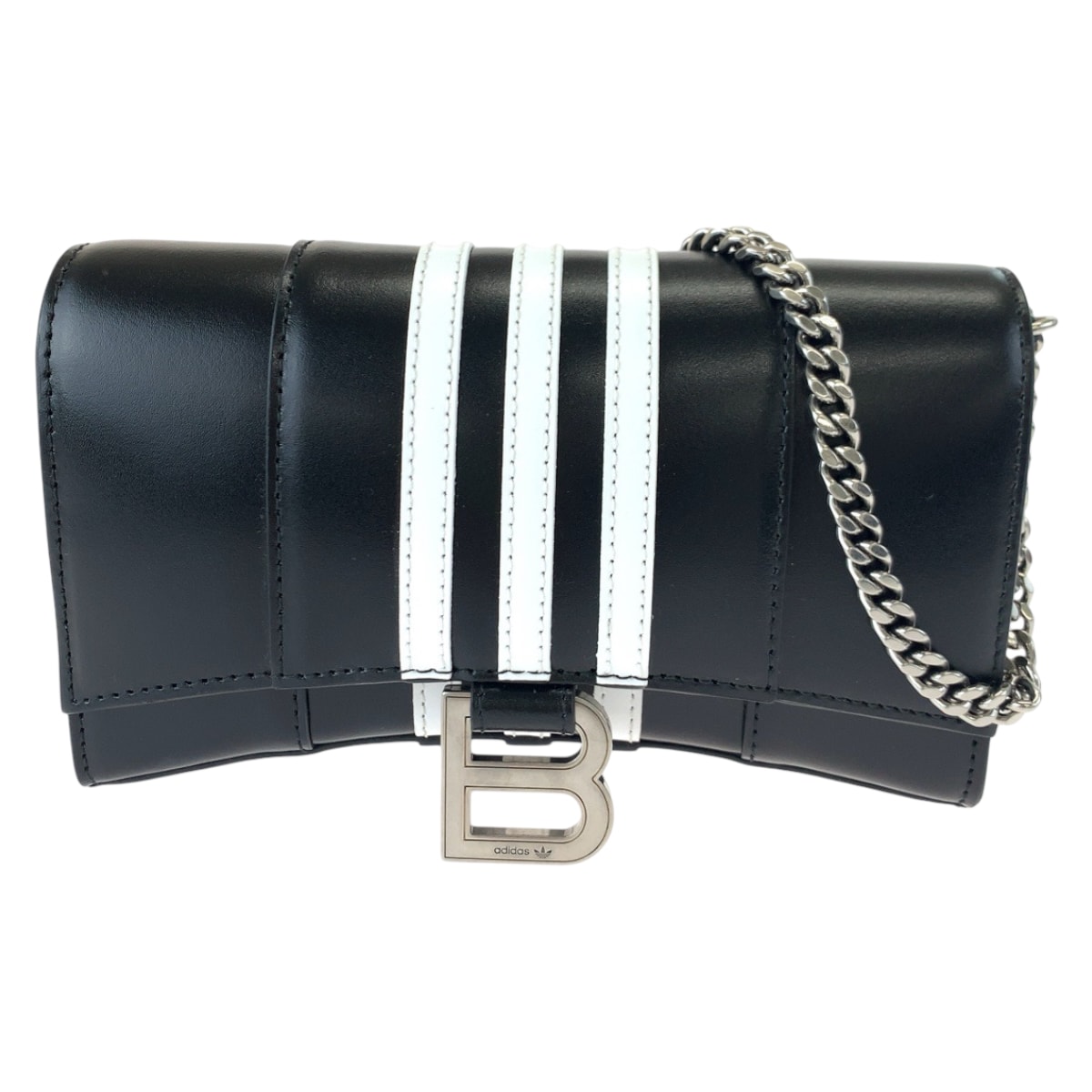 新品未使用 BALENCIAGA バレンシアガ アディダスコラボ アワーグラス Hourglass Wallet On Chain ブラック ホワイト レザー チェーンウォレット ショルダーバッグ 603046 【中古】