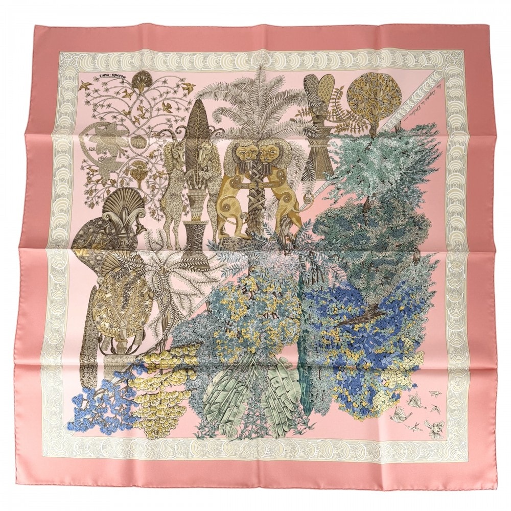 HERMES エルメス スカーフ カレ90 Les Legendes de L'Arbre  木の伝説 ファッションアイテム Carres シルク    ピンク レディース 美品【中古品】