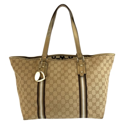 GUCCI グッチ シェリーライン ハートチャーム付き ベージュ ゴールド金具 GGキャンバス トートバッグ ショルダーバッグ 604264 【中古】