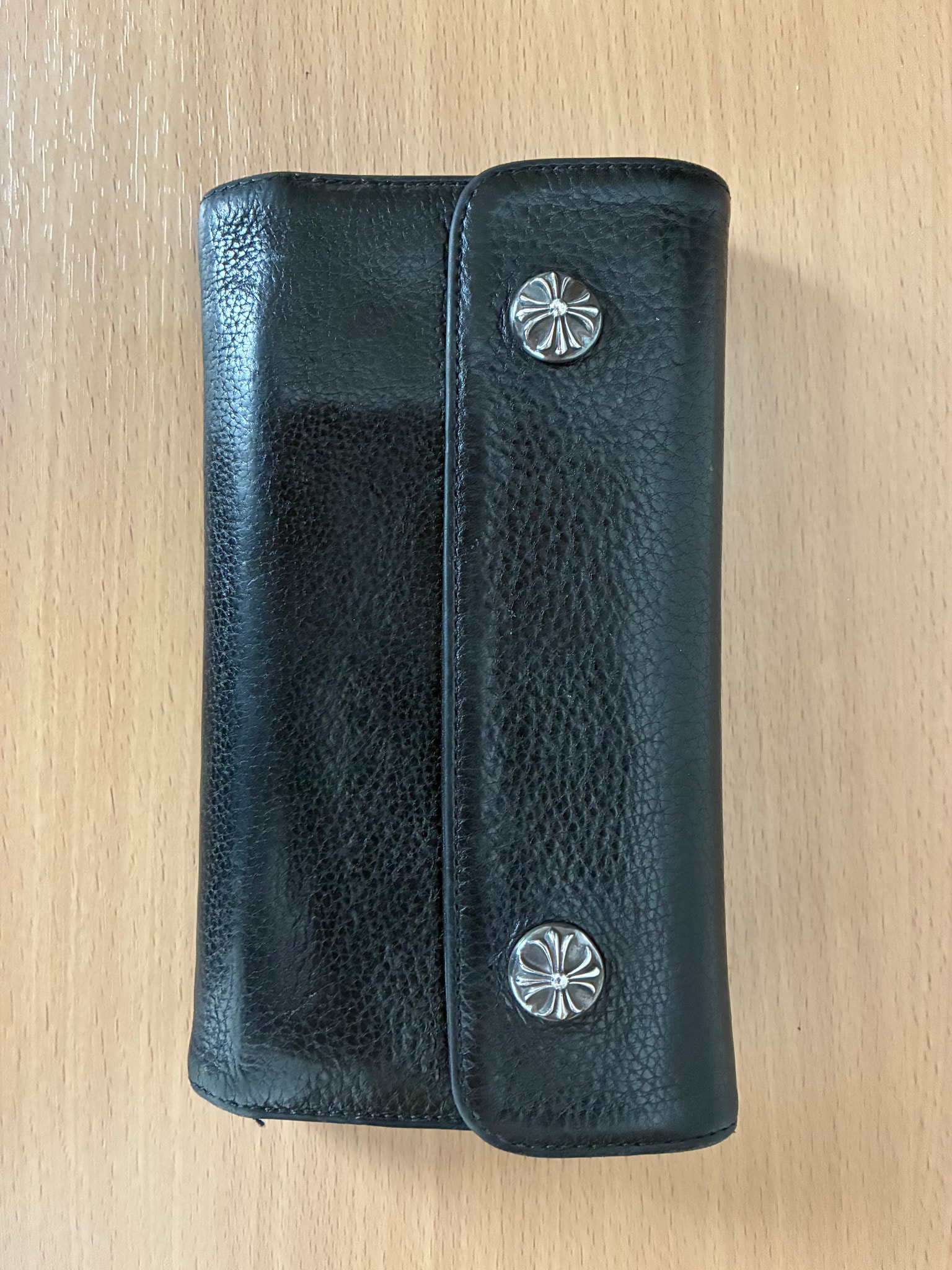 Chrome Hearts Wave Cross Ball Button Leather Wallet "Black/Silver"