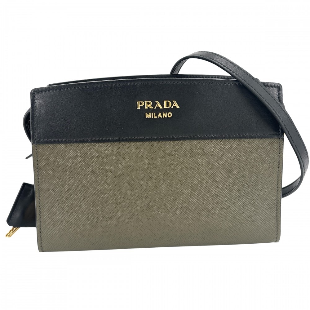 PRADA プラダ ショルダーバッグ エスプラナード バイカラー 1BH043 レザー    カーキ ブラック 黒 ゴールド金具 レディース【中古品】