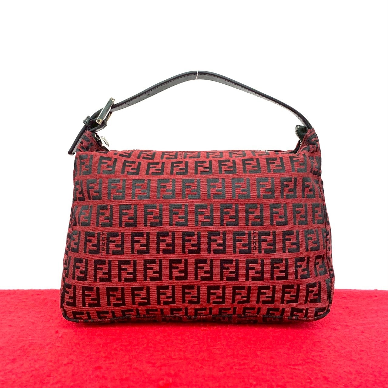 FENDI フェンディ FF ロゴ 柄 キャンバス レザー ハンドバッグ ブラック
65853