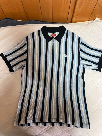 Supreme Open Knit Stripe Zip Polo "Navy"