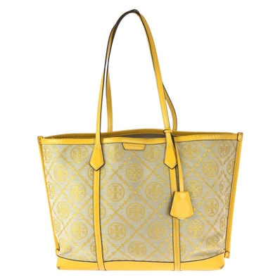 美品 Tory Burch トリーバーチ ペリーTモノグラム イエロー ゴールド金具 キャンバス レザー/ トートバッグ ショルダーバッグ 600774 【中古】