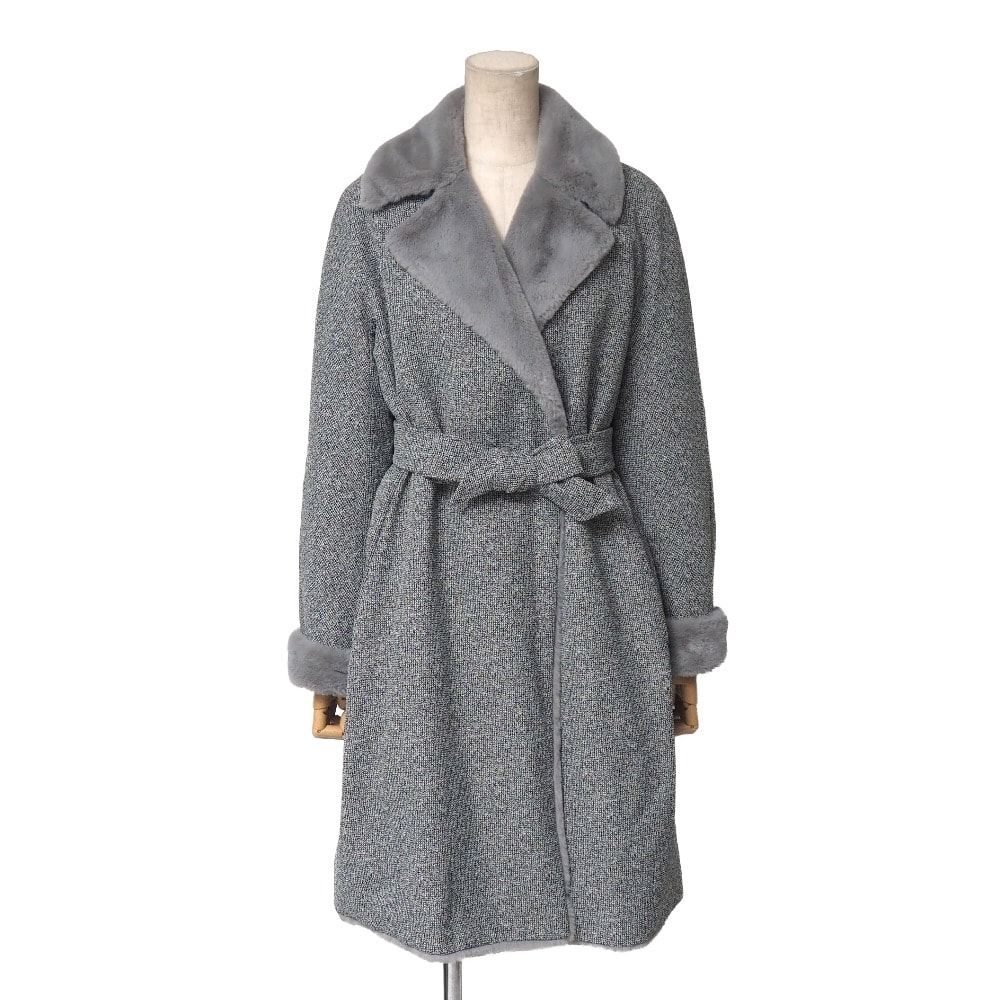 Max Mara Studio マックスマーラ ストゥディオ コート サイズ40 ベルテッド フェイクファー ロングコート ブランド古着【中古】20260120/RA7306