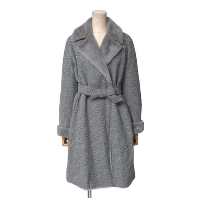 Max Mara Studio マックスマーラ ストゥディオ コート サイズ40 ベルテッド フェイクファー ロングコート ブランド古着【中古】20260120/RA7306