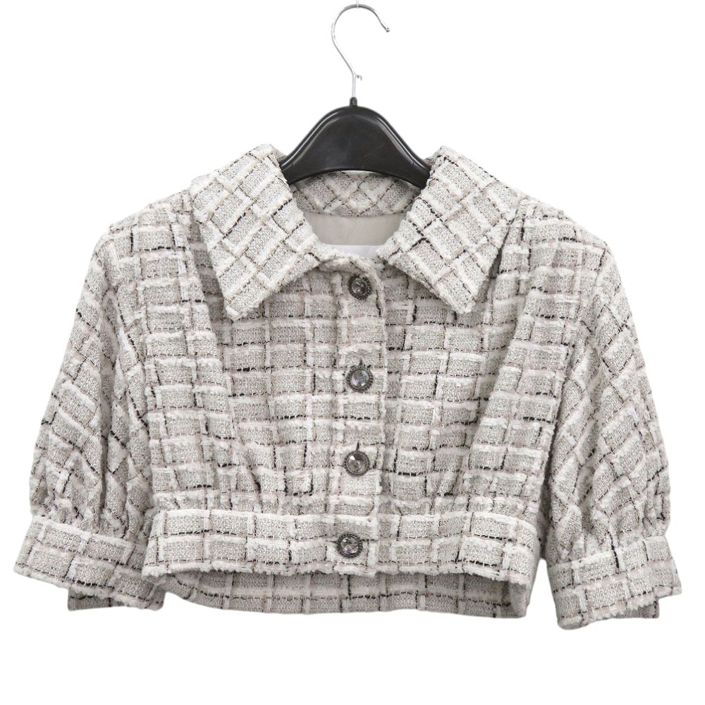 シャネル  クロップド ツイード ジャケット ビジューボタン P7