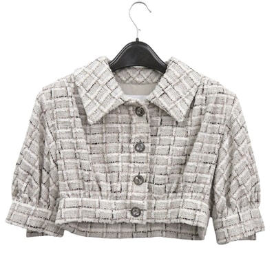 シャネル クロップド ツイード ジャケット ビジューボタン P7