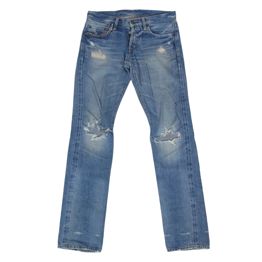 HYSTERIC GLAMOUR ヒステリックグラマー 5AP-0701 クラッシュ リペア加工 スタッズ デニム パンツ インディゴブルー系 28【中古】