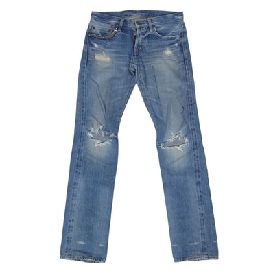 HYSTERIC GLAMOUR ヒステリックグラマー 5AP-0701 クラッシュ リペア加工 スタッズ デニム パンツ インディゴブルー系 28【中古】