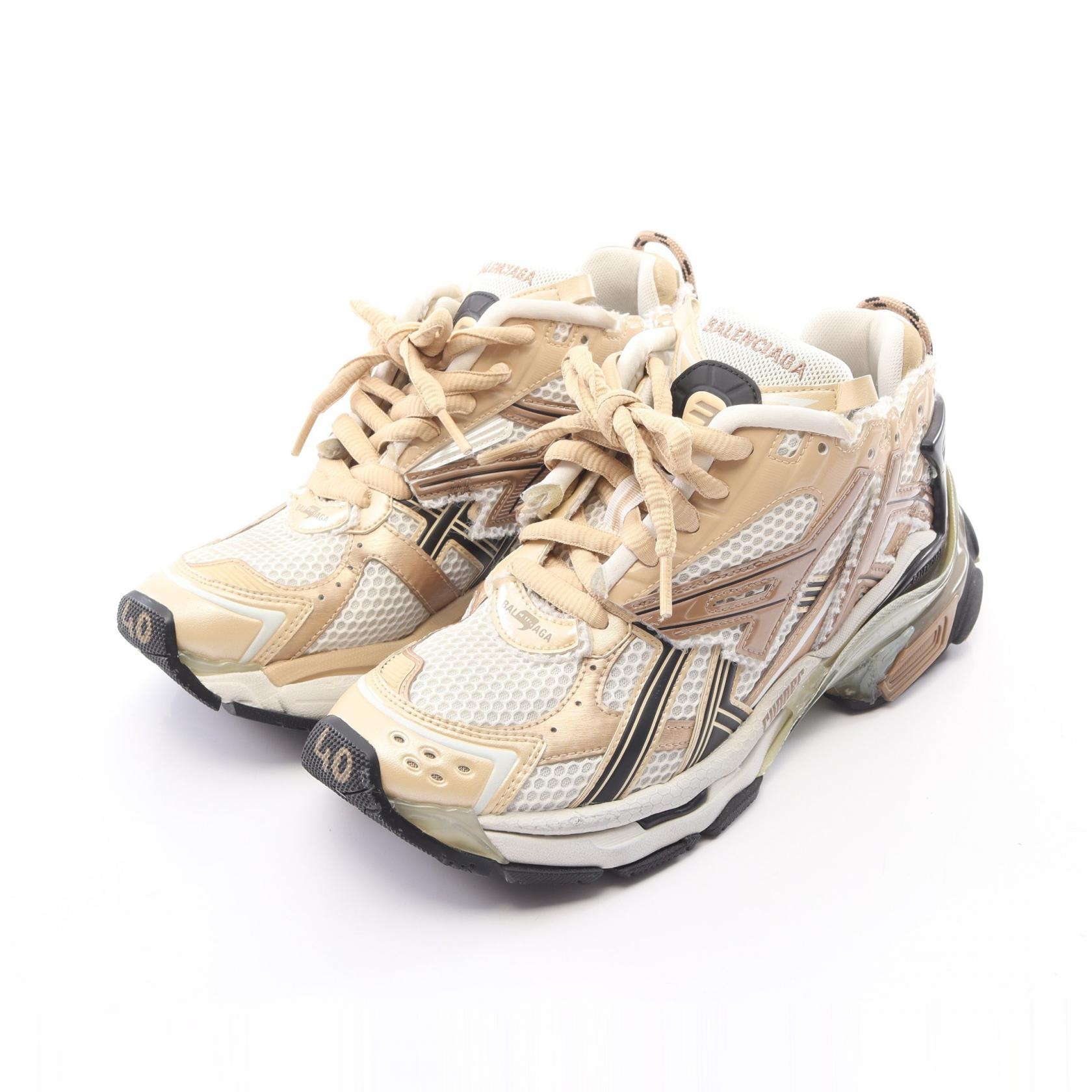 バレンシアガ BALENCIAGA RUNNER ランナー スニーカー 靴 パテントレザー ファブリック メンズ ホワイト系 / ベージュ系 677403 【中古】