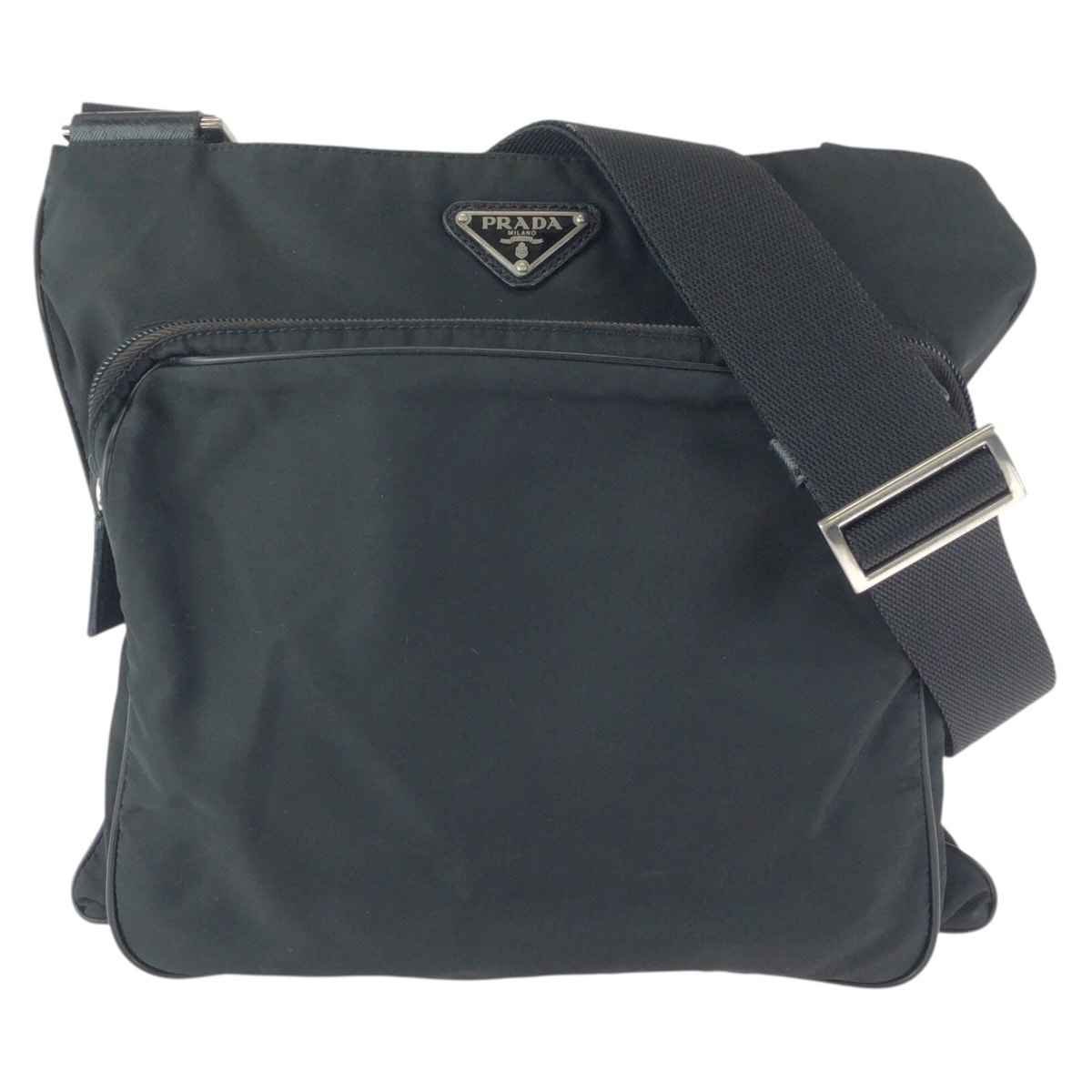 美品 PRADA プラダ テスート 三角ロゴプレート ブラック 黒 シルバー金具 ナイロン ショルダーバッグ メッセンジャーバッグ 601330 【中古】