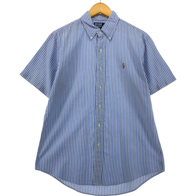古着 ラルフローレン POLO by Ralph Lauren CUSTOM FIT マルチストライプ 半袖 ボタンダウン ストライプシャツ メンズM相当/eaa555160