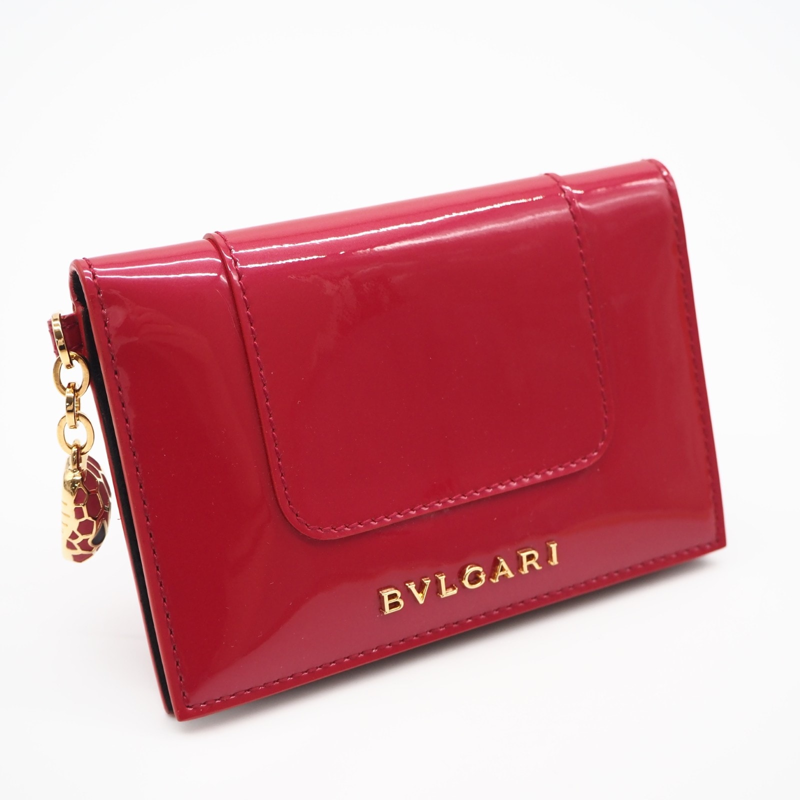 美品 BVLGARI ブルガリ セルペンティ パテントレザー カードケース レッド - カードケース ピンク ブラック パテントレザー レディース