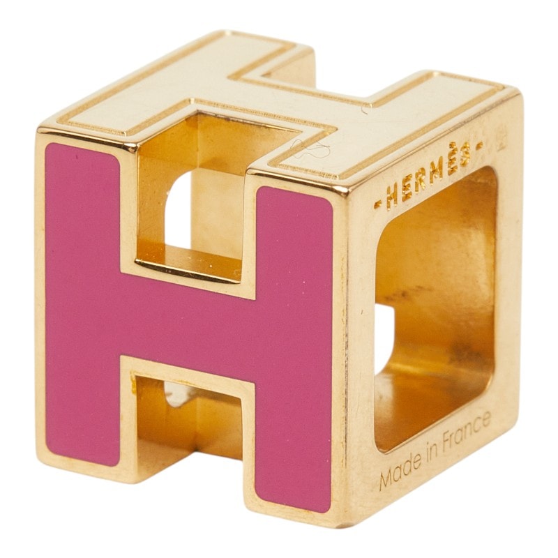 에르메스 루즈 애쉬 H 큐브 펜던트 탑 골드 핑크 도금 여성용 HERMES [중고]