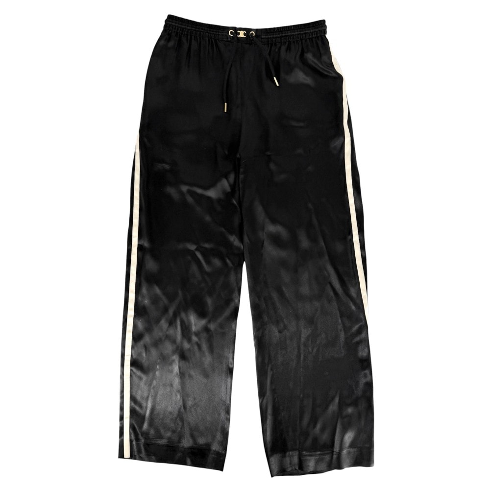 CELINE セリーヌ パンツ ストレートパンツ ジャージ サテン 長ズボン ボトムス アパレル 36 ブラック 黒 ゴールド金具 アセテート  シルク   レディース【中古品】