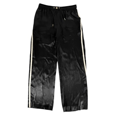 CELINE セリーヌ パンツ ストレートパンツ ジャージ サテン 長ズボン ボトムス アパレル 36 ブラック 黒 ゴールド金具 アセテート シルク レディース【中古品】