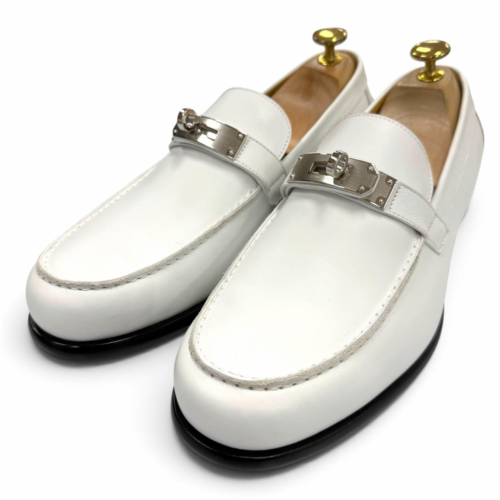 未使用品 エルメス ローファー モカシン デスタン ホワイト メンズ 41