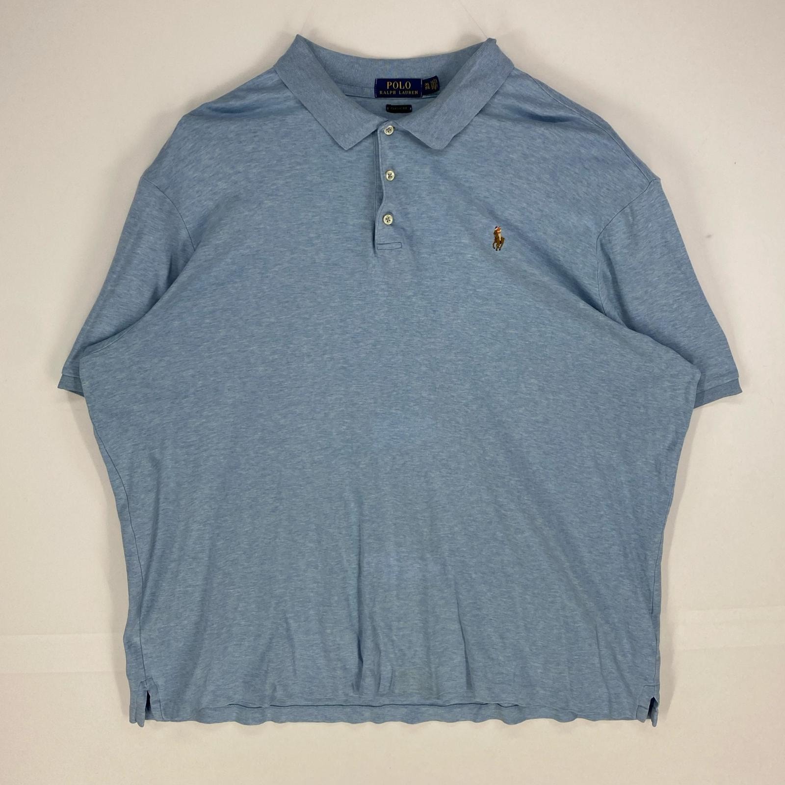 古着 ポロ・ラルフローレン POLO RALPH LAUREN 半袖シャツ 刺繍ロゴ カラーポニー ポロシャツ 2XL  ブルー系 メンズ